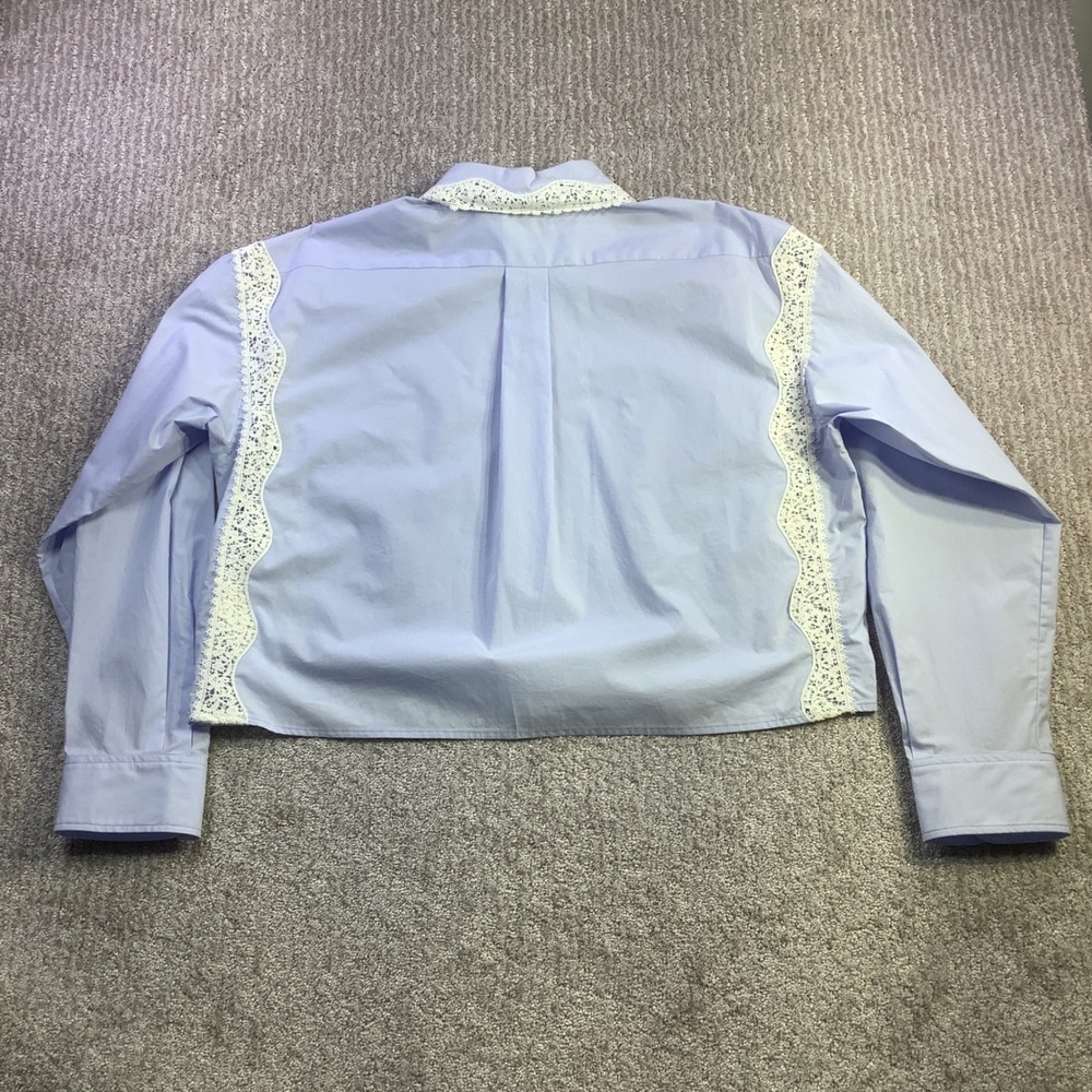 Sandro Gaia Light Blue Lace Trim Cropped Cotton Button Down Shirt Size 40 2 NWT - Picture 3 of 14